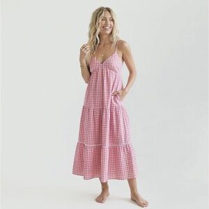 LOST + WANDER Let’s Go On A Date Sun Dress Cotton Maxi Romantic Pink Gingham